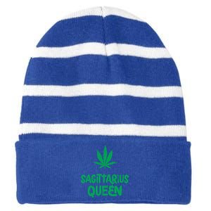 Sagittarius Queen Weed Marijuana Leaf Horoscope Astrology Gift Striped Beanie with Solid Band