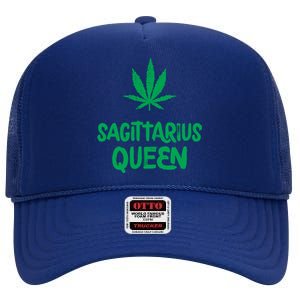 Sagittarius Queen Weed Marijuana Leaf Horoscope Astrology Gift High Crown Mesh Back Trucker Hat