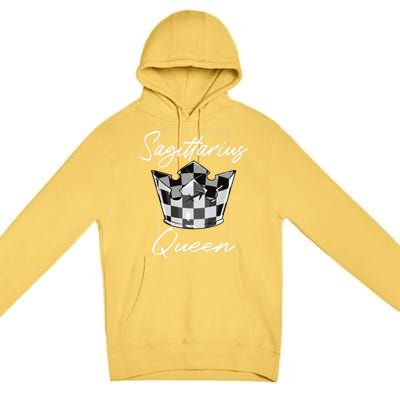 Sagittarius Queen Zodiac Sign Checkerboard Pattern Crown Cute Gift Premium Pullover Hoodie