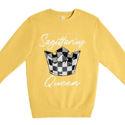 Sagittarius Queen Zodiac Sign Checkerboard Pattern Crown Cute Gift Premium Crewneck Sweatshirt