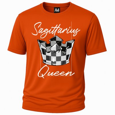 Sagittarius Queen Zodiac Sign Checkerboard Pattern Crown Cute Gift Cooling Performance Crew T-Shirt