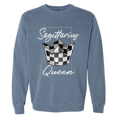 Sagittarius Queen Zodiac Sign Checkerboard Pattern Crown Cute Gift Garment-Dyed Sweatshirt