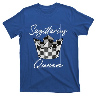 Sagittarius Queen Zodiac Sign Checkerboard Pattern Crown Cute Gift T-Shirt