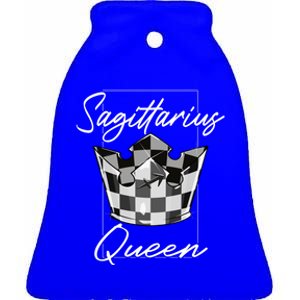 Sagittarius Queen Zodiac Sign Checkerboard Pattern Crown Cute Gift Ceramic Bell Ornament