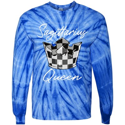 Sagittarius Queen Zodiac Sign Checkerboard Pattern Crown Cute Gift Tie-Dye Long Sleeve Shirt