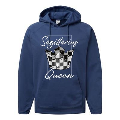 Sagittarius Queen Zodiac Sign Checkerboard Pattern Crown Cute Gift Performance Fleece Hoodie