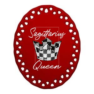 Sagittarius Queen Zodiac Sign Checkerboard Pattern Crown Cute Gift Ceramic Oval Ornament