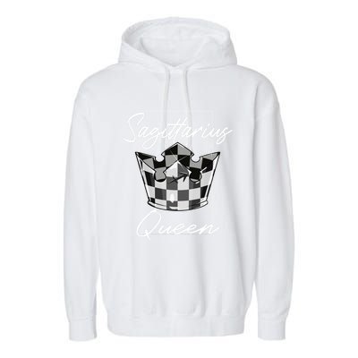 Sagittarius Queen Zodiac Sign Checkerboard Pattern Crown Cute Gift Garment-Dyed Fleece Hoodie