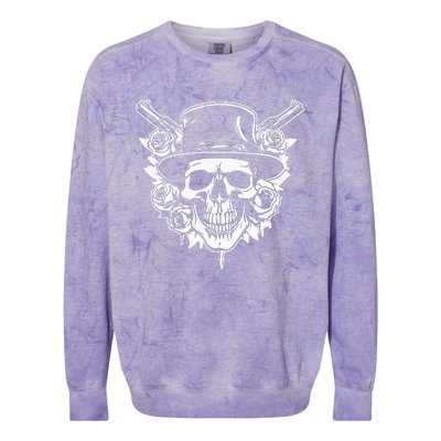 Skeleton Roses 1980s Glam Rock 80s Guitar Guns Skull Roses Colorblast Crewneck Sweatshirt