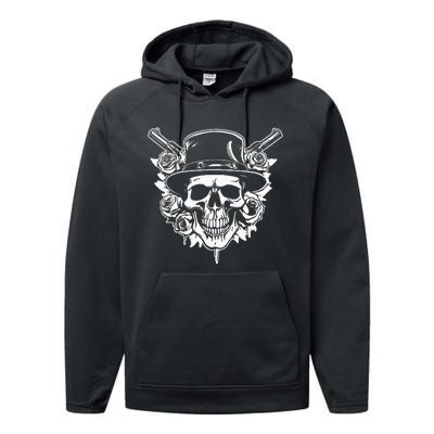 Skeleton Roses 1980s Glam Rock 80s Guitar Guns Skull Roses Performance Fleece Hoodie