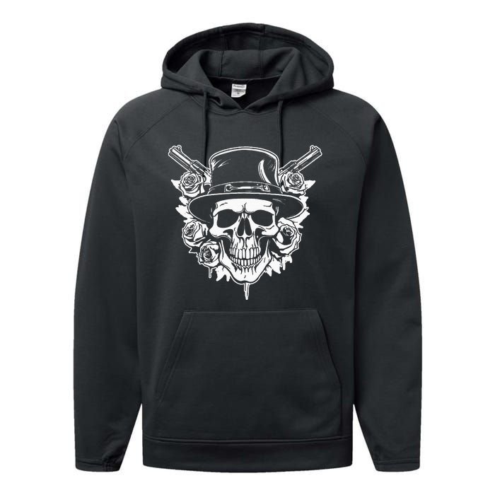 Skeleton Roses 1980s Glam Rock 80s Guitar Guns Skull Roses Performance Fleece Hoodie