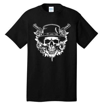 Skeleton Roses 1980s Glam Rock 80s Guitar Guns Skull Roses Tall T-Shirt