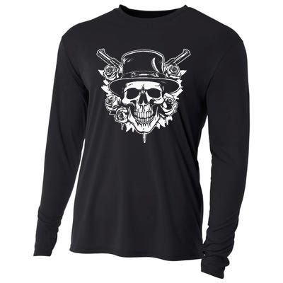 Skeleton Roses 1980s Glam Rock 80s Guitar Guns Skull Roses Cooling Performance Long Sleeve Crew