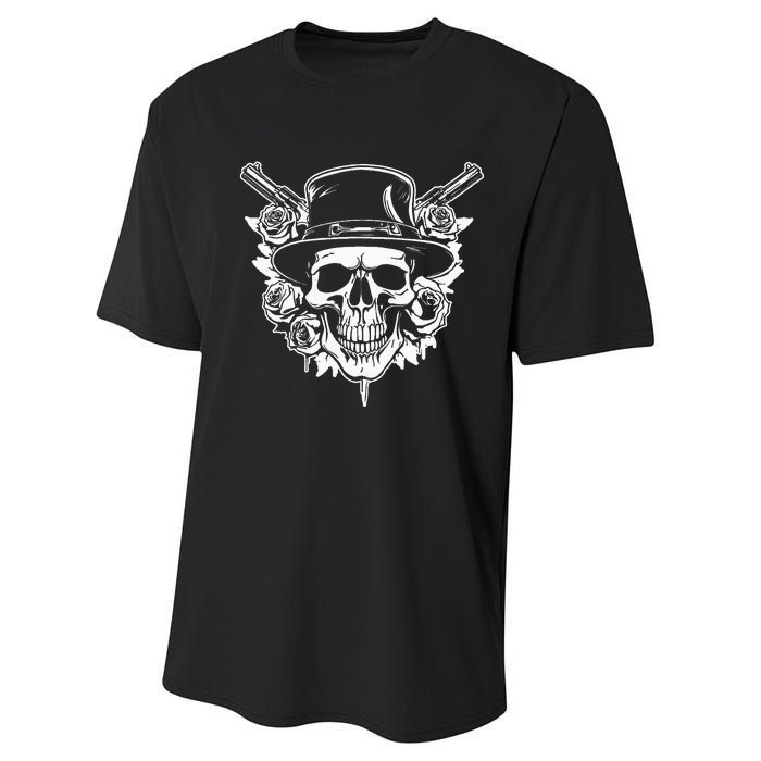 Skeleton Roses 1980s Glam Rock 80s Guitar Guns Skull Roses Performance Sprint T-Shirt