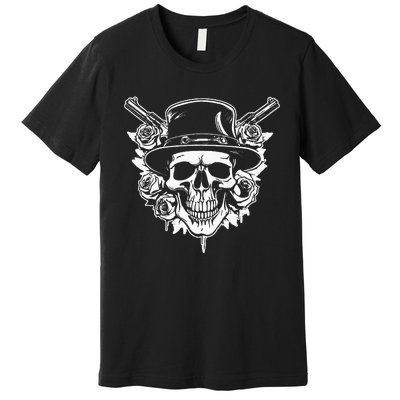 Skeleton Roses 1980s Glam Rock 80s Guitar Guns Skull Roses Premium T-Shirt