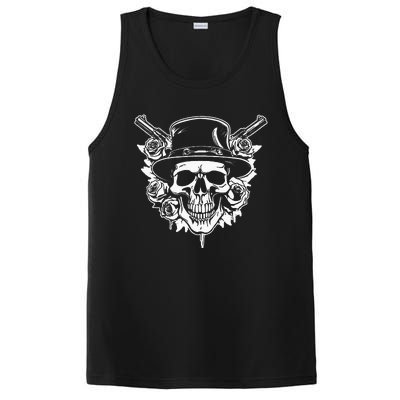 Skeleton Roses 1980s Glam Rock 80s Guitar Guns Skull Roses PosiCharge Competitor Tank