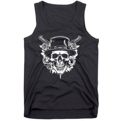 Skeleton Roses 1980s Glam Rock 80s Guitar Guns Skull Roses Tank Top