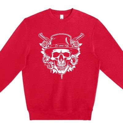 Skeleton Roses 1980s Glam Rock 80s Guitar Guns Skull Roses Premium Crewneck Sweatshirt