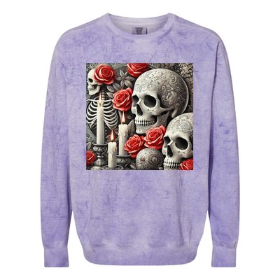 Skulls Roses And Candles Halloween Thrills Spooky Scary Colorblast Crewneck Sweatshirt