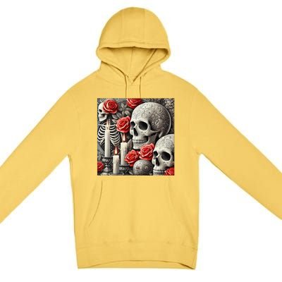 Skulls Roses And Candles Halloween Thrills Spooky Scary Premium Pullover Hoodie