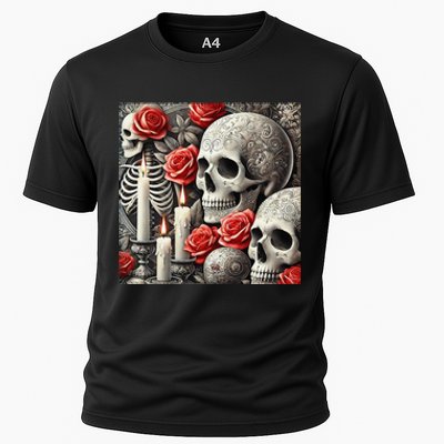 Skulls Roses And Candles Halloween Thrills Spooky Scary Cooling Performance Crew T-Shirt