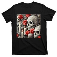 Skulls Roses And Candles Halloween Thrills Spooky Scary T-Shirt