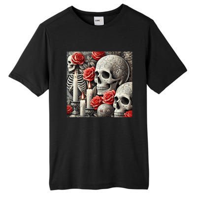 Skulls Roses And Candles Halloween Thrills Spooky Scary Tall Fusion ChromaSoft Performance T-Shirt