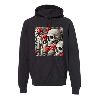 Skulls Roses And Candles Halloween Thrills Spooky Scary Premium Hoodie