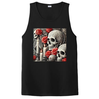 Skulls Roses And Candles Halloween Thrills Spooky Scary PosiCharge Competitor Tank