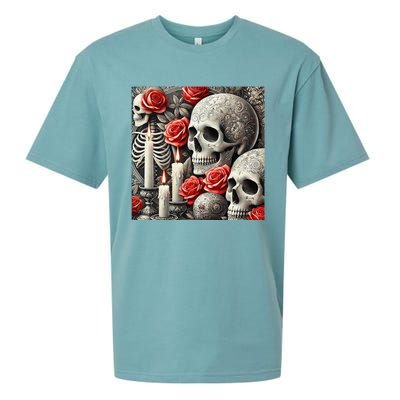 Skulls Roses And Candles Halloween Thrills Spooky Scary Sueded Cloud Jersey T-Shirt