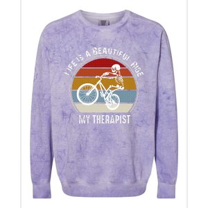 Skeleton Riding A Bicycle Life Is A Beautiful Bicycling Colorblast Crewneck Sweatshirt