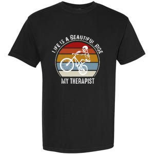 Skeleton Riding A Bicycle Life Is A Beautiful Bicycling Garment-Dyed Heavyweight T-Shirt