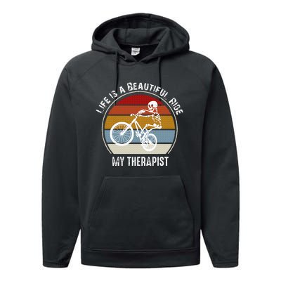 Skeleton Riding A Bicycle Life Is A Beautiful Bicycling Performance Fleece Hoodie