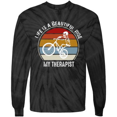 Skeleton Riding A Bicycle Life Is A Beautiful Bicycling Tie-Dye Long Sleeve Shirt