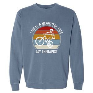 Skeleton Riding A Bicycle Life Is A Beautiful Bicycling Garment-Dyed Sweatshirt