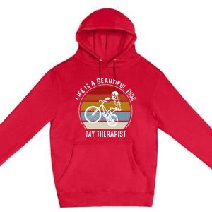 Skeleton Riding A Bicycle Life Is A Beautiful Bicycling Premium Pullover Hoodie