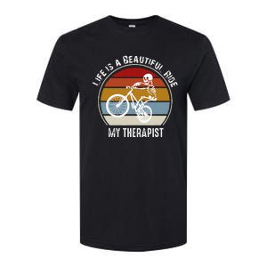 Skeleton Riding A Bicycle Life Is A Beautiful Bicycling Softstyle CVC T-Shirt