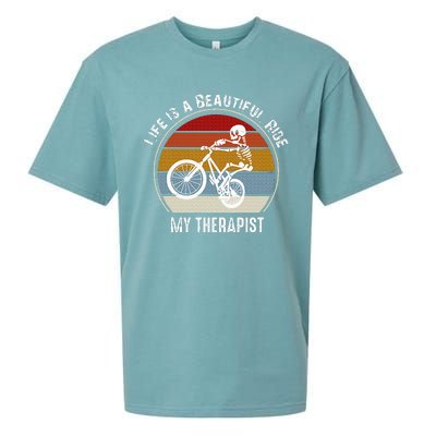 Skeleton Riding A Bicycle Life Is A Beautiful Bicycling Sueded Cloud Jersey T-Shirt