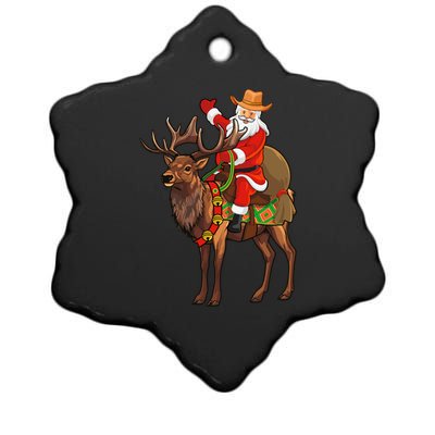 Santa Riding A Reindeer Funny Cow Christmas Gift Ceramic Star Ornament