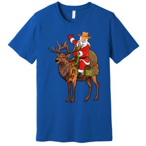 Santa Riding A Reindeer Funny Cow Christmas Gift Premium T-Shirt