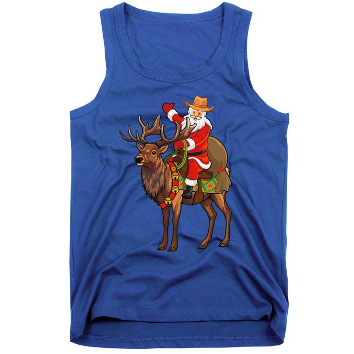 Santa Riding A Reindeer Funny Cow Christmas Gift Tank Top