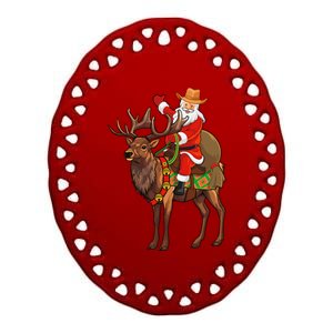 Santa Riding A Reindeer Funny Cow Christmas Gift Ceramic Oval Ornament