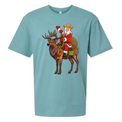 Santa Riding A Reindeer Funny Cow Christmas Gift Sueded Cloud Jersey T-Shirt