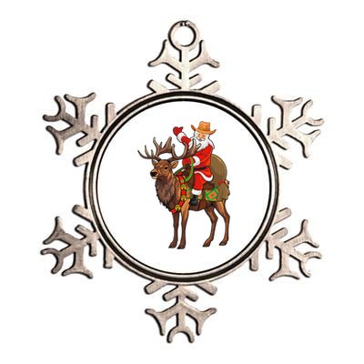 Santa Riding A Reindeer Funny Cow Christmas Gift Metallic Star Ornament