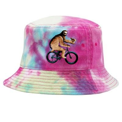 Sloth Riding A Bicycle Eating Pizza Tee, Fatbike Tie-Dyed Bucket Hat