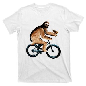 Sloth Riding A Bicycle Eating Pizza Tee, Fatbike T-Shirt