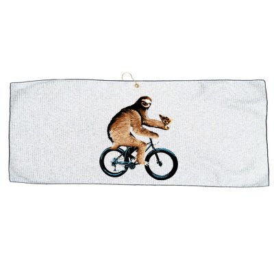 Sloth Riding A Bicycle Eating Pizza Tee, Fatbike Large Microfiber Waffle Golf Towel