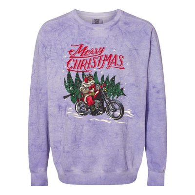 Santa Riding A Motorcycle Christmas Design Colorblast Crewneck Sweatshirt