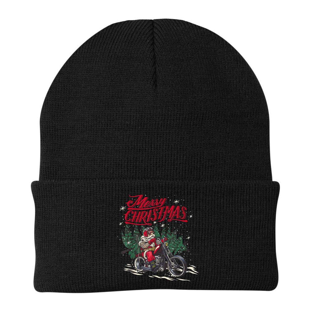 Santa Riding A Motorcycle Christmas Design Beanie