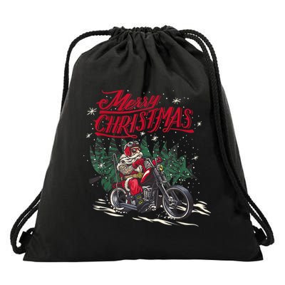 Santa Riding A Motorcycle Christmas Design Drawstring Bag